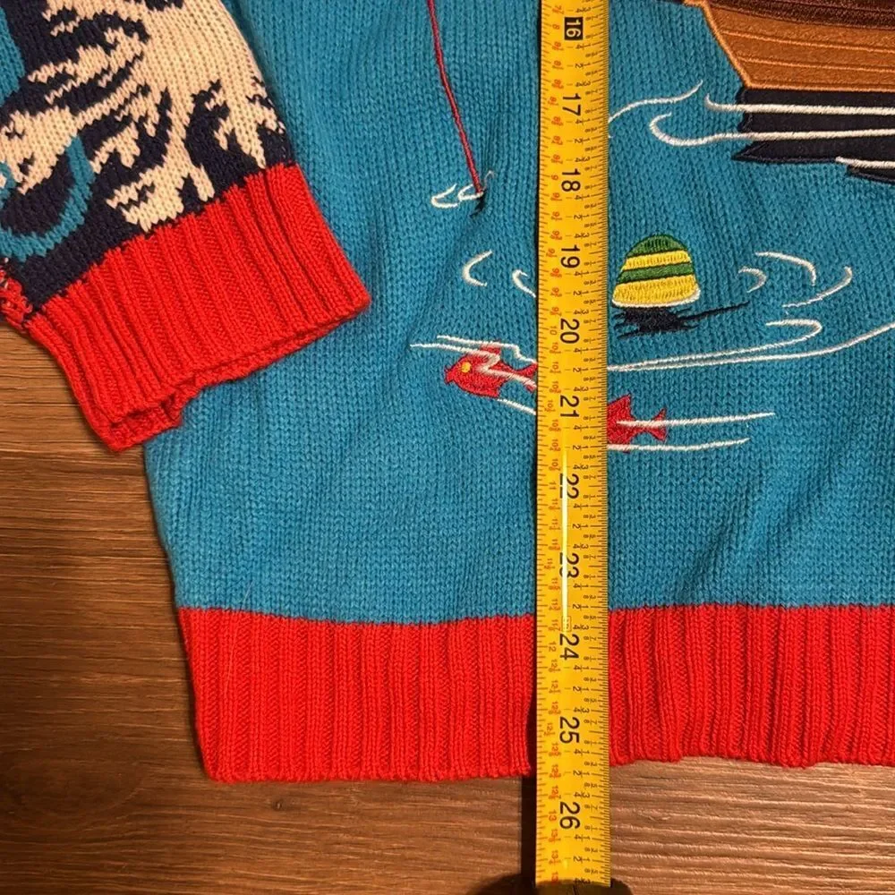 Blizzard Bay Santa Claus Fishing Mens Christmas Sweater Size Medium Xmas Ugly
